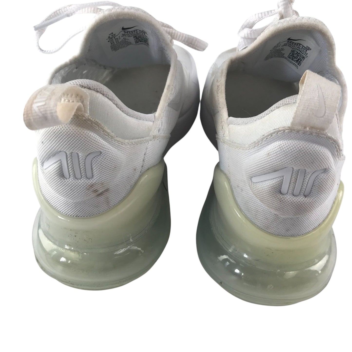 Nike Air 270 trainers shoe size UK 4 white with laces