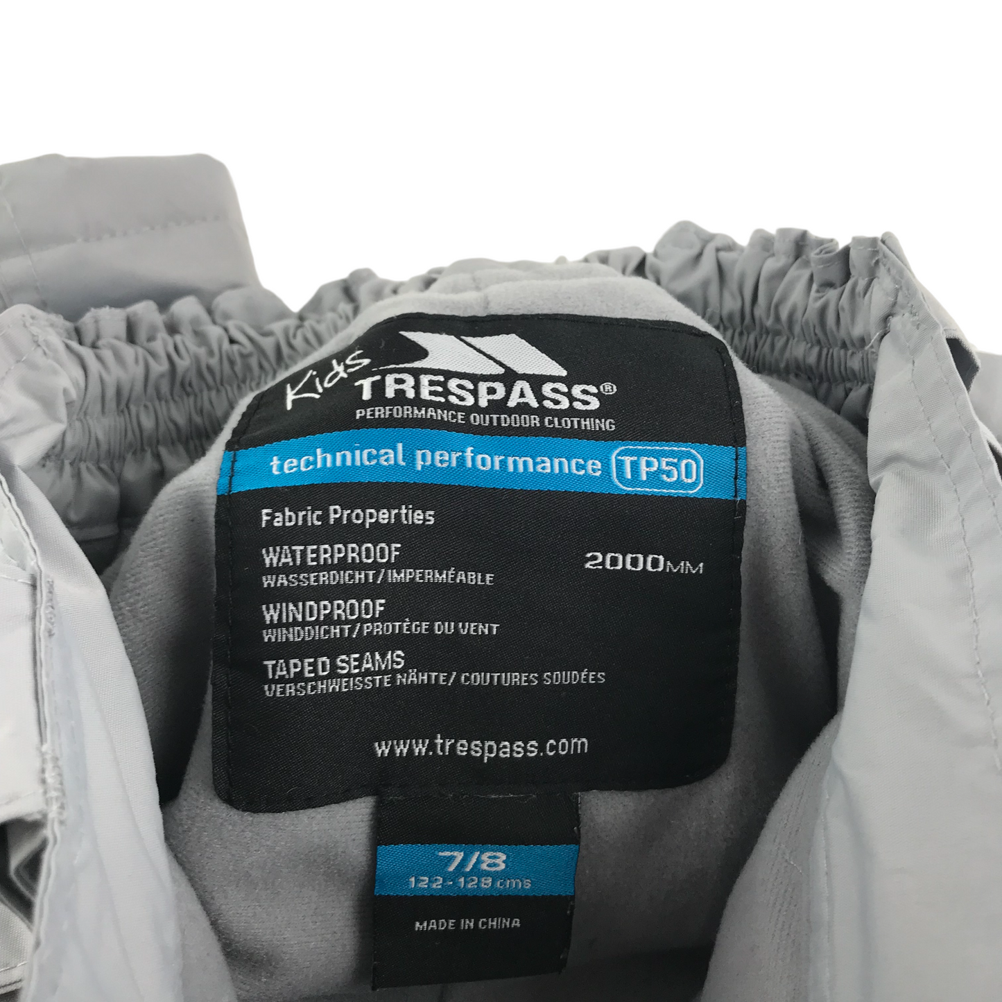 Trespass Snow Trousers Age 7 Light Grey Waterproof