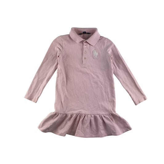 Ralph Lauren dress 5-6 years light pink long sleeve polo collar peplum hem