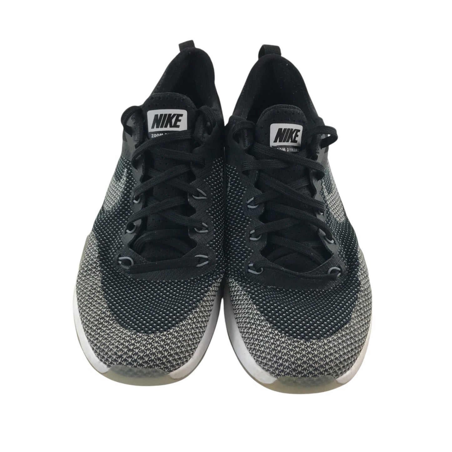 Nike Zoom trainers shoe size UK 4 black and white Flyknit upper