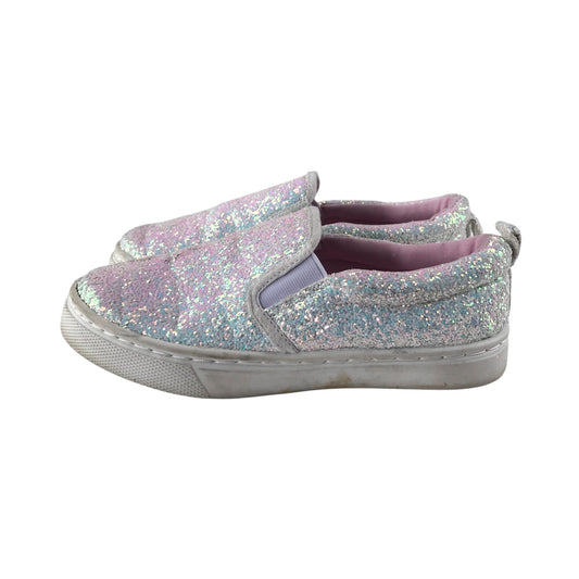 White glitter plimsolls shoe size 1 sparkly flat sole slipons
