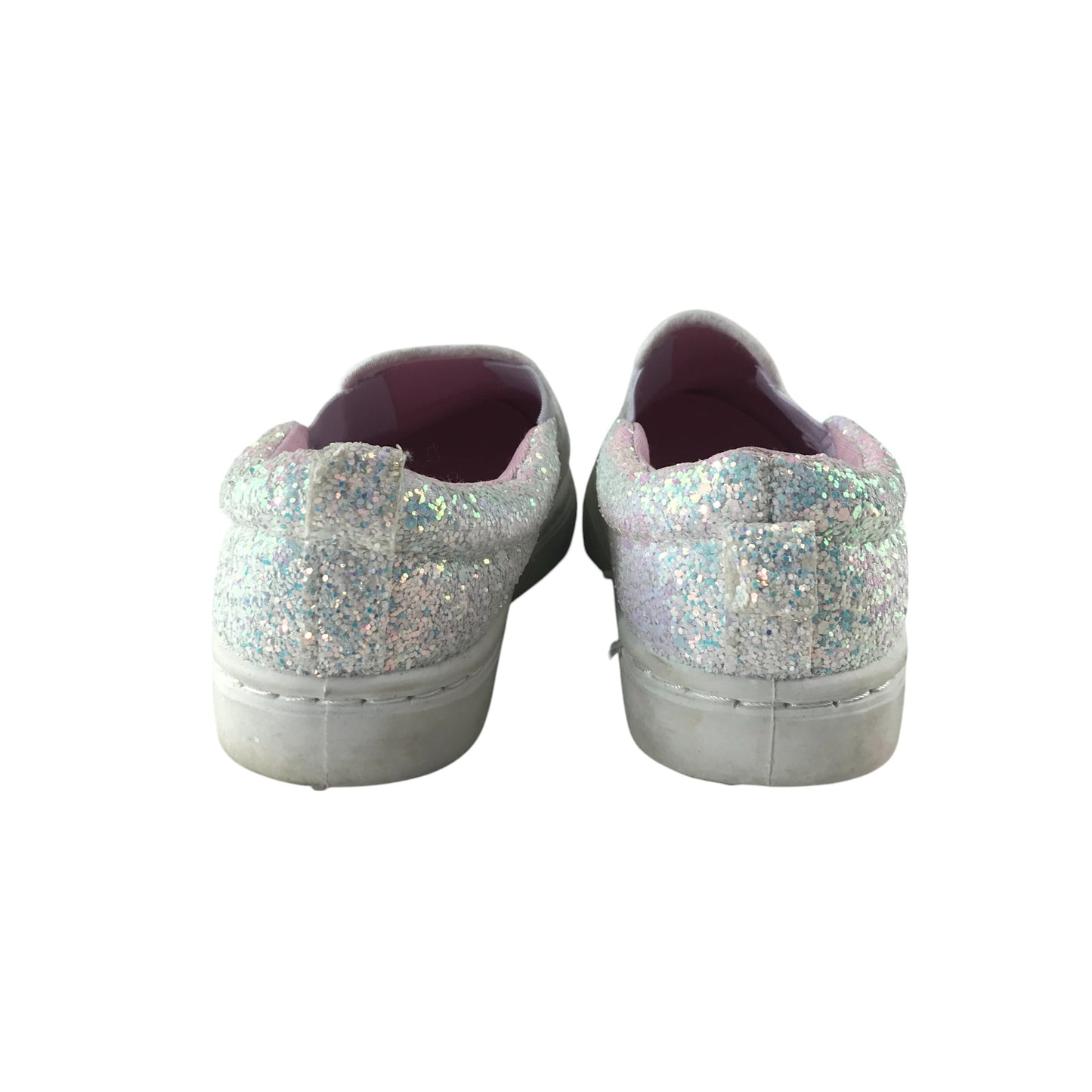 White glitter plimsolls shoe size 1 sparkly flat sole slipons