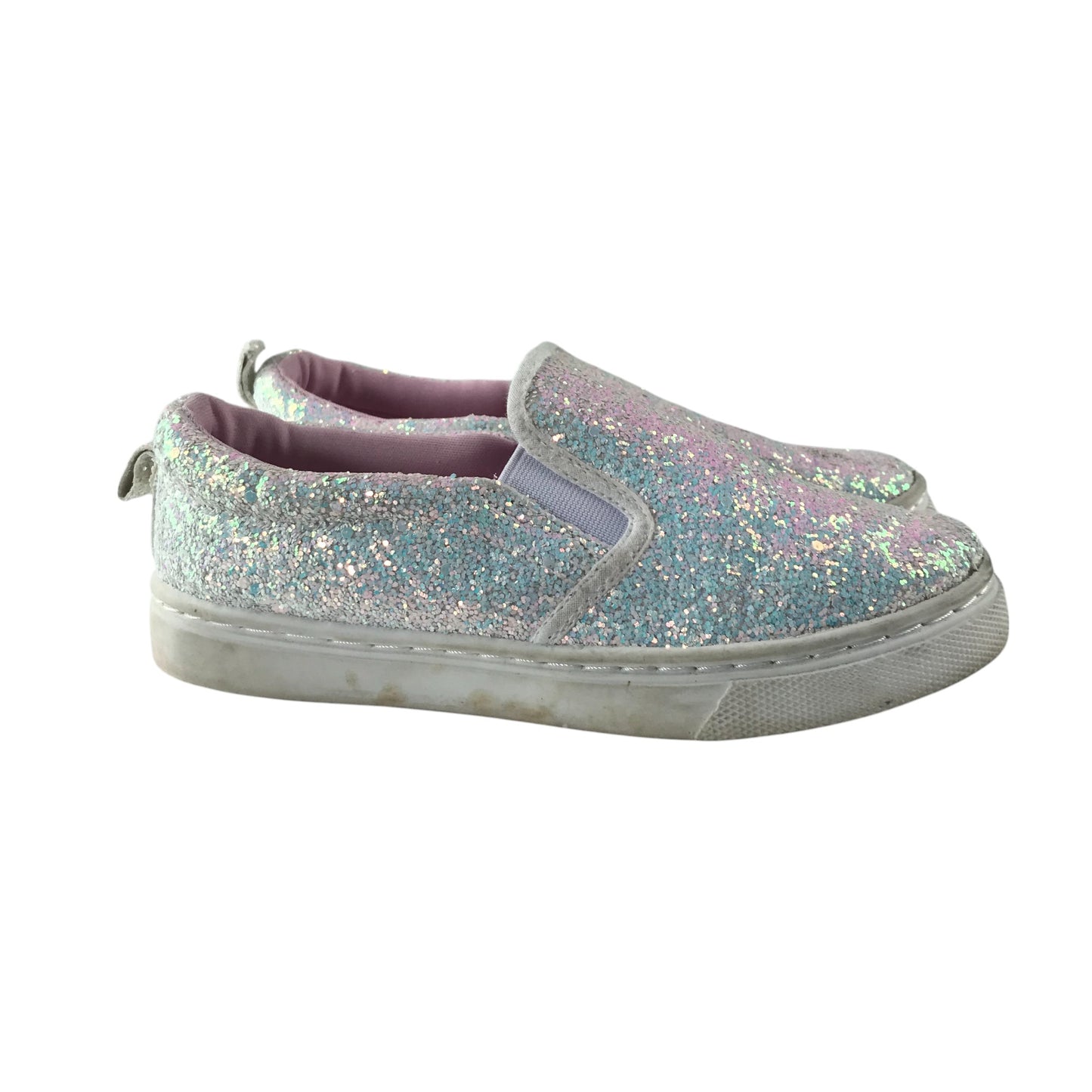 White glitter plimsolls shoe size 1 sparkly flat sole slipons