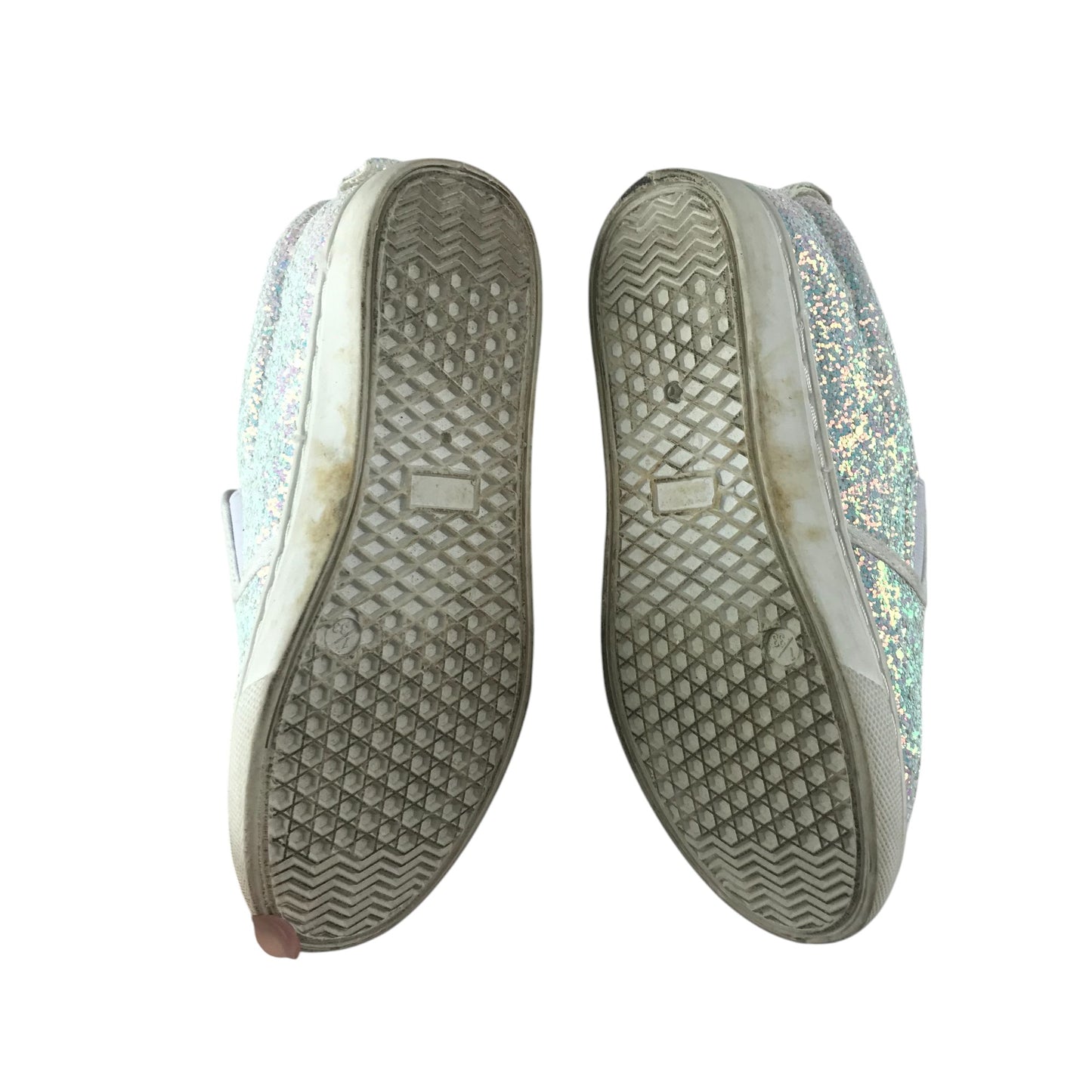 White glitter plimsolls shoe size 1 sparkly flat sole slipons