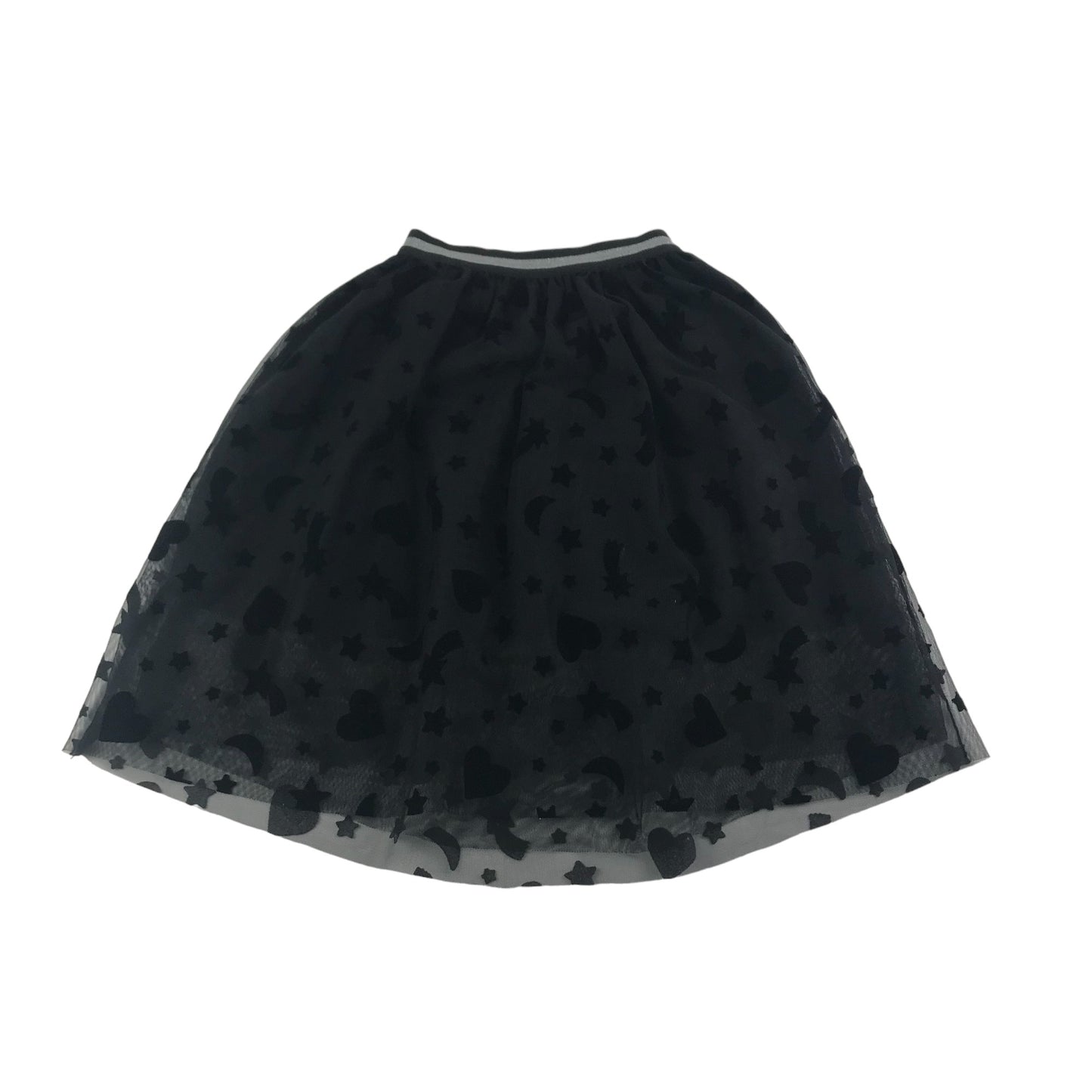 H&M Skirt Age 7 Black Celestial Love Hearts Pattern Mesh Layer