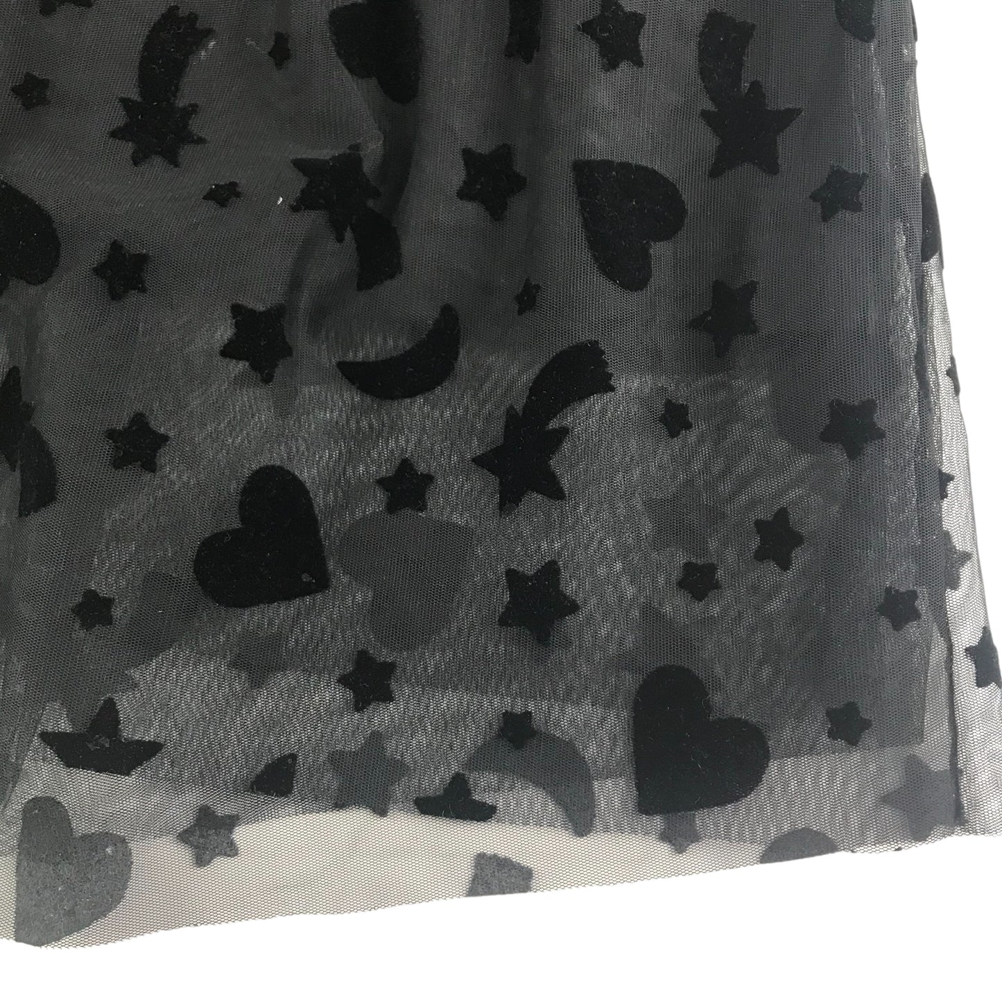 H&M Skirt Age 7 Black Celestial Love Hearts Pattern Mesh Layer