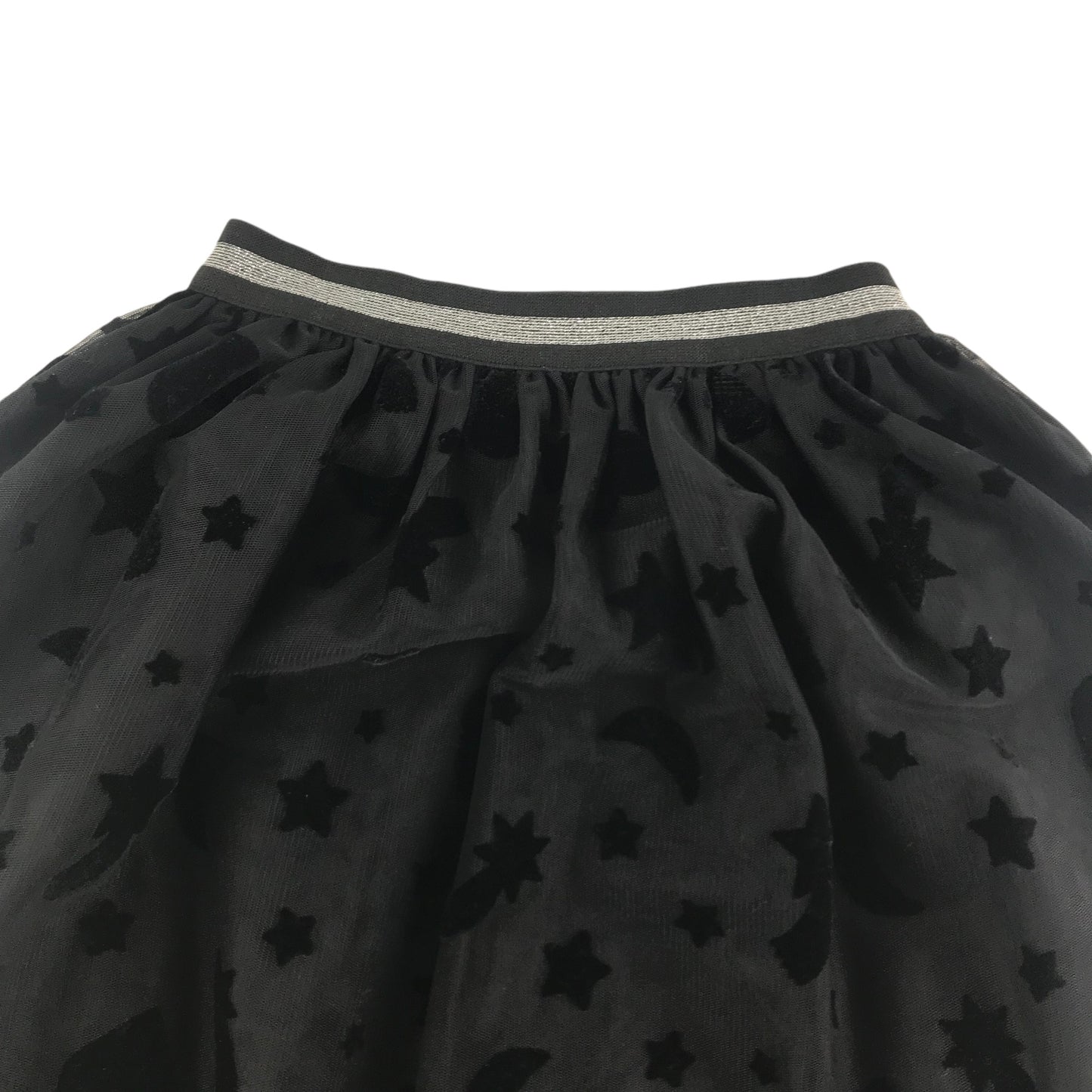 H&M Skirt Age 7 Black Celestial Love Hearts Pattern Mesh Layer