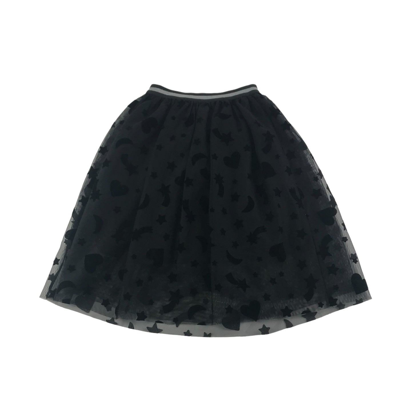 H&M Skirt Age 7 Black Celestial Love Hearts Pattern Mesh Layer