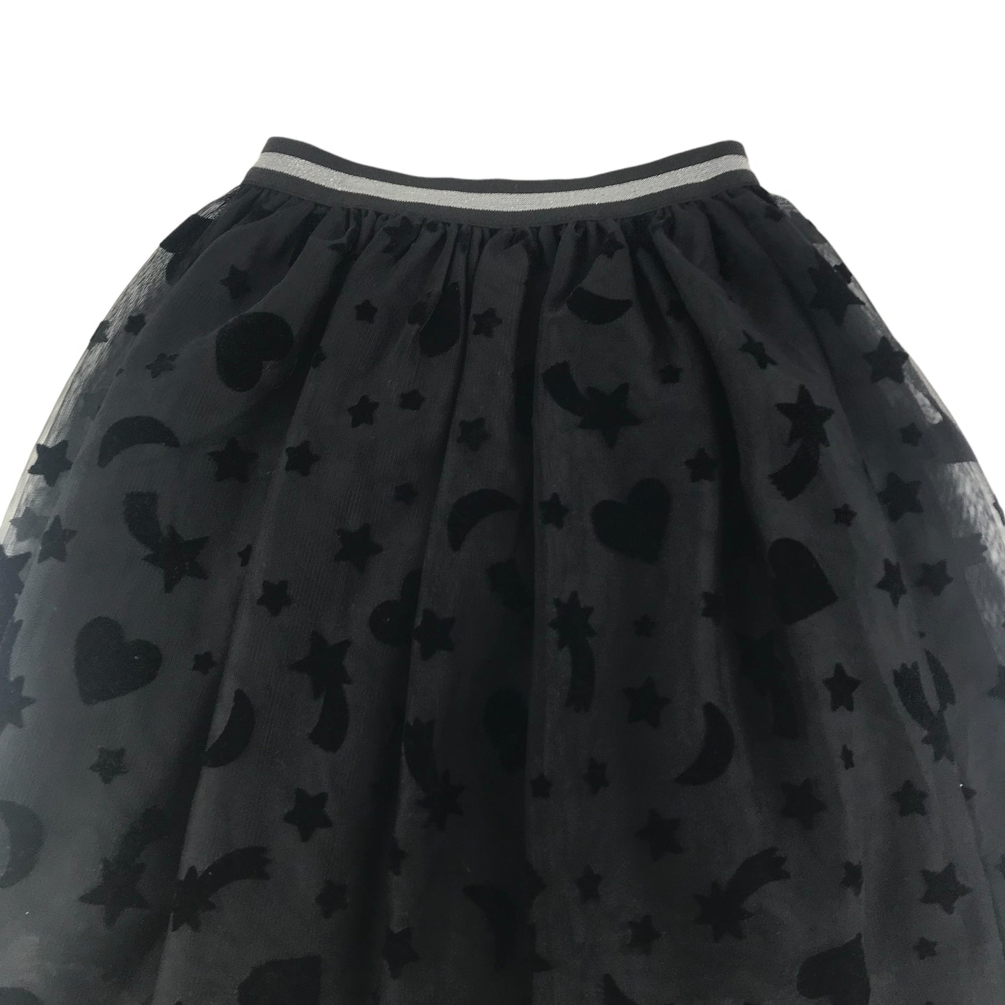 H&M Skirt Age 7 Black Celestial Love Hearts Pattern Mesh Layer