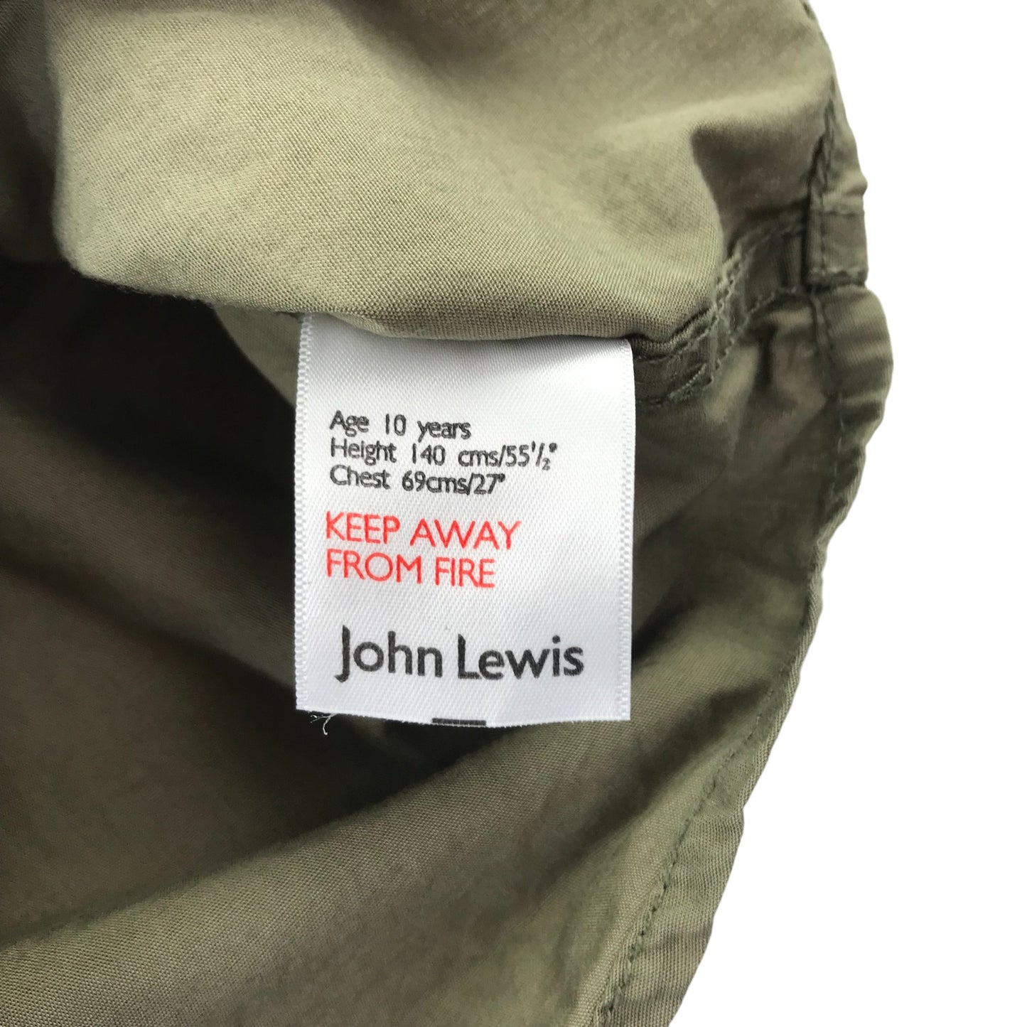 John Lewis shirt 10 years khaki plain button fastening cotton