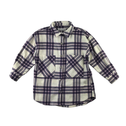 Zara shirt 6 years white and purple oversized checked button up cotton