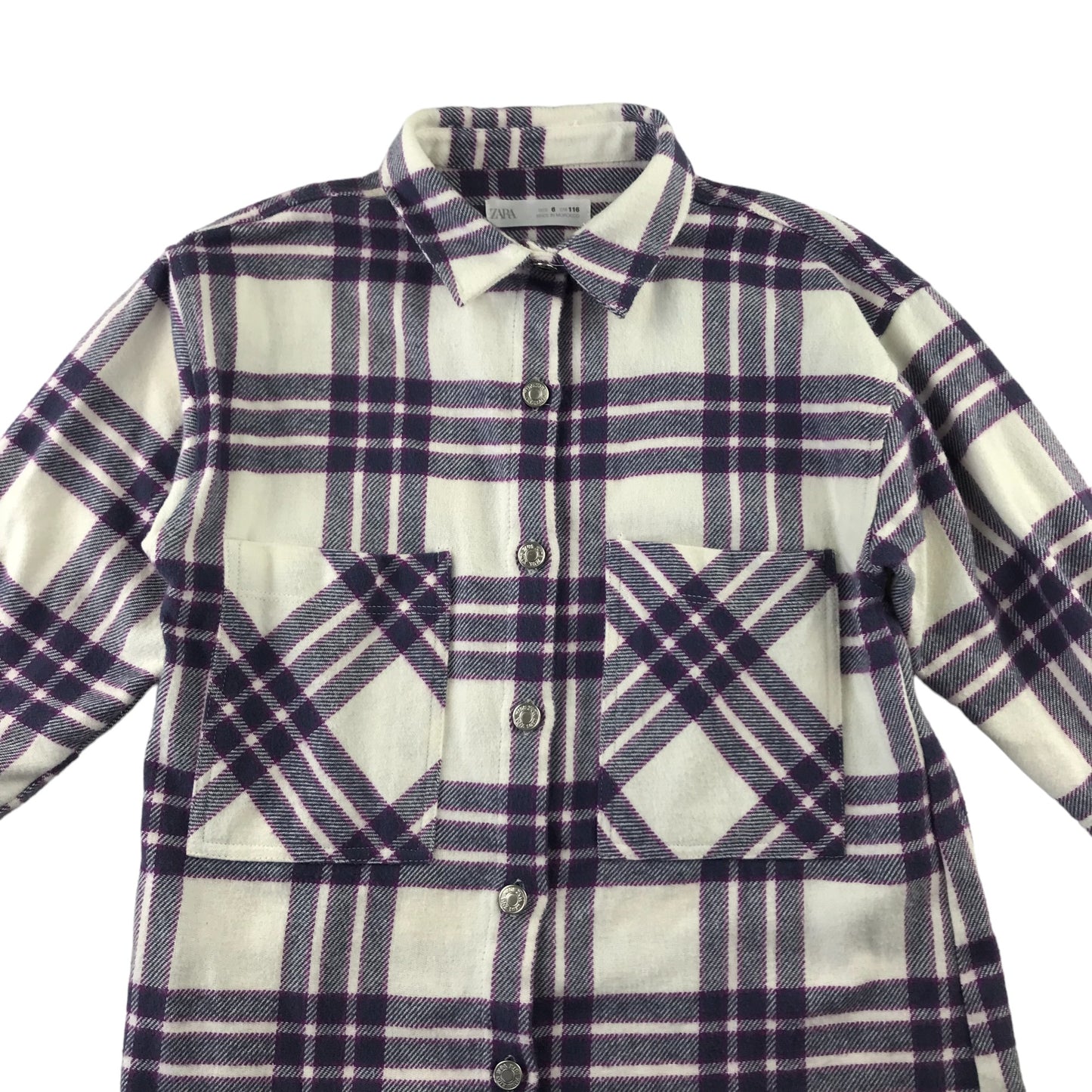 Zara shirt 6 years white and purple oversized checked button up cotton