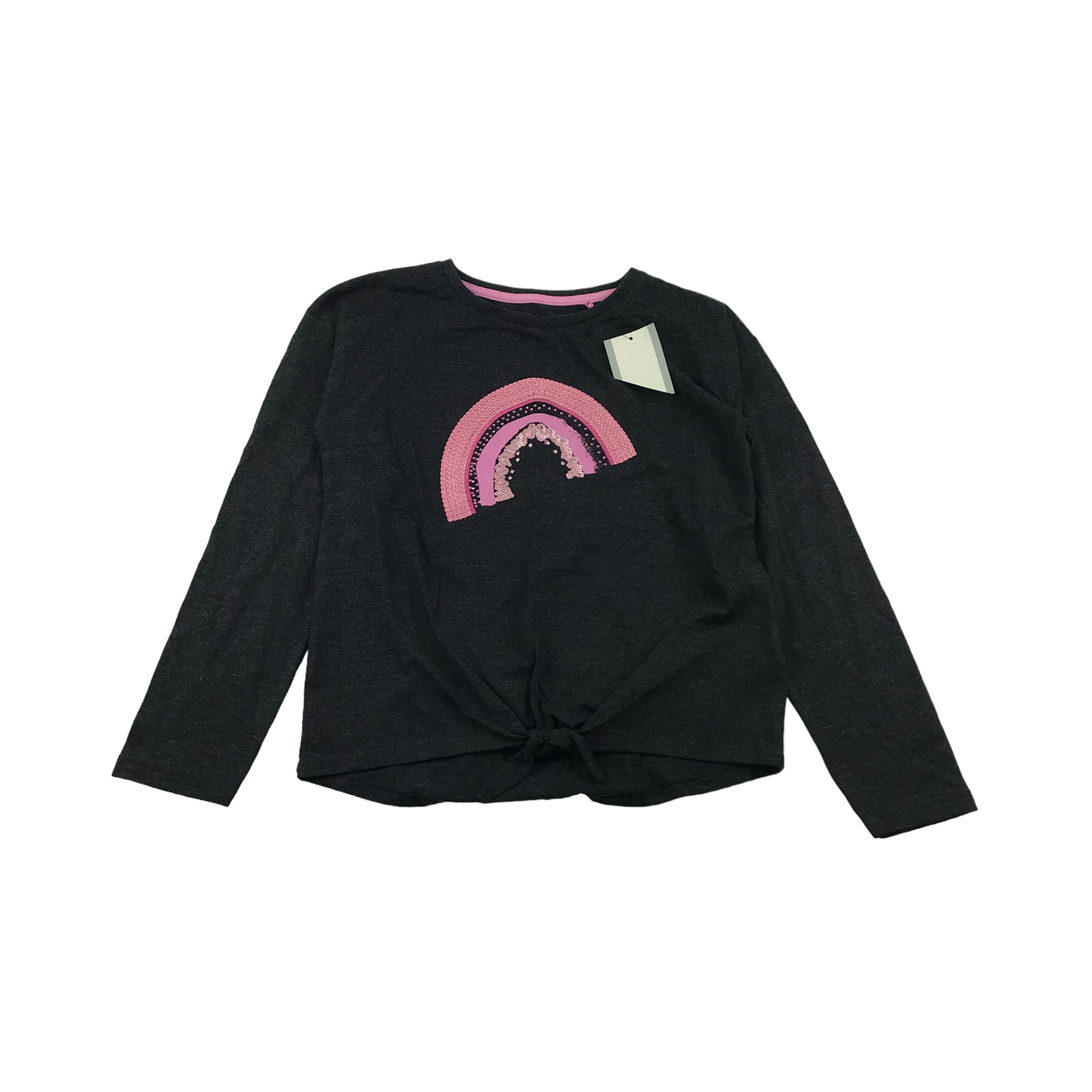 Tu dark Grey Long Sleeve Pink Rainbow T-shirt Age 10