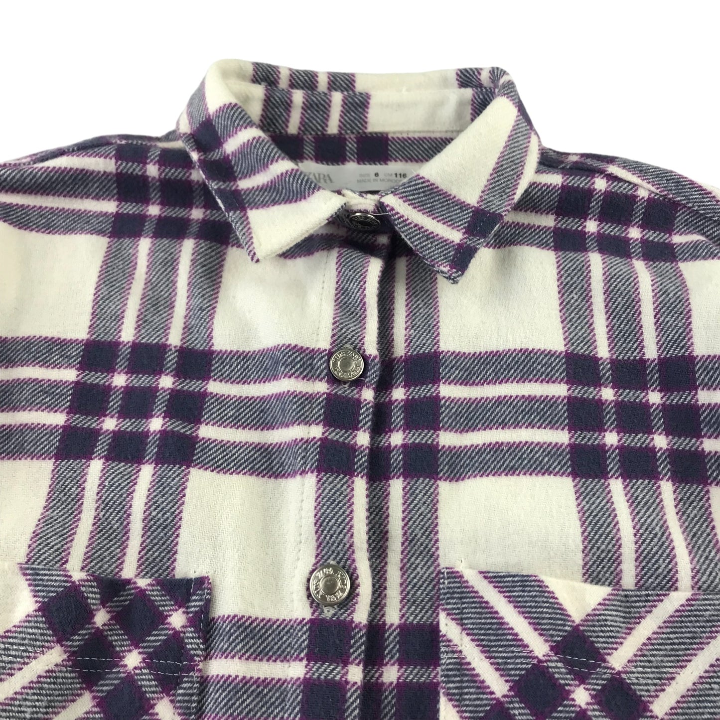 Zara shirt 6 years white and purple oversized checked button up cotton