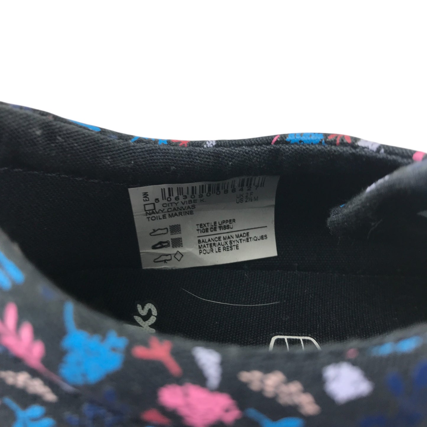 Clarks trainers shoe size 2F junior navy with floral print triple hoop and loop straps