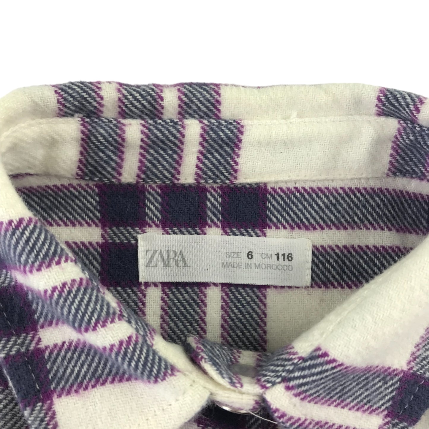 Zara shirt 6 years white and purple oversized checked button up cotton