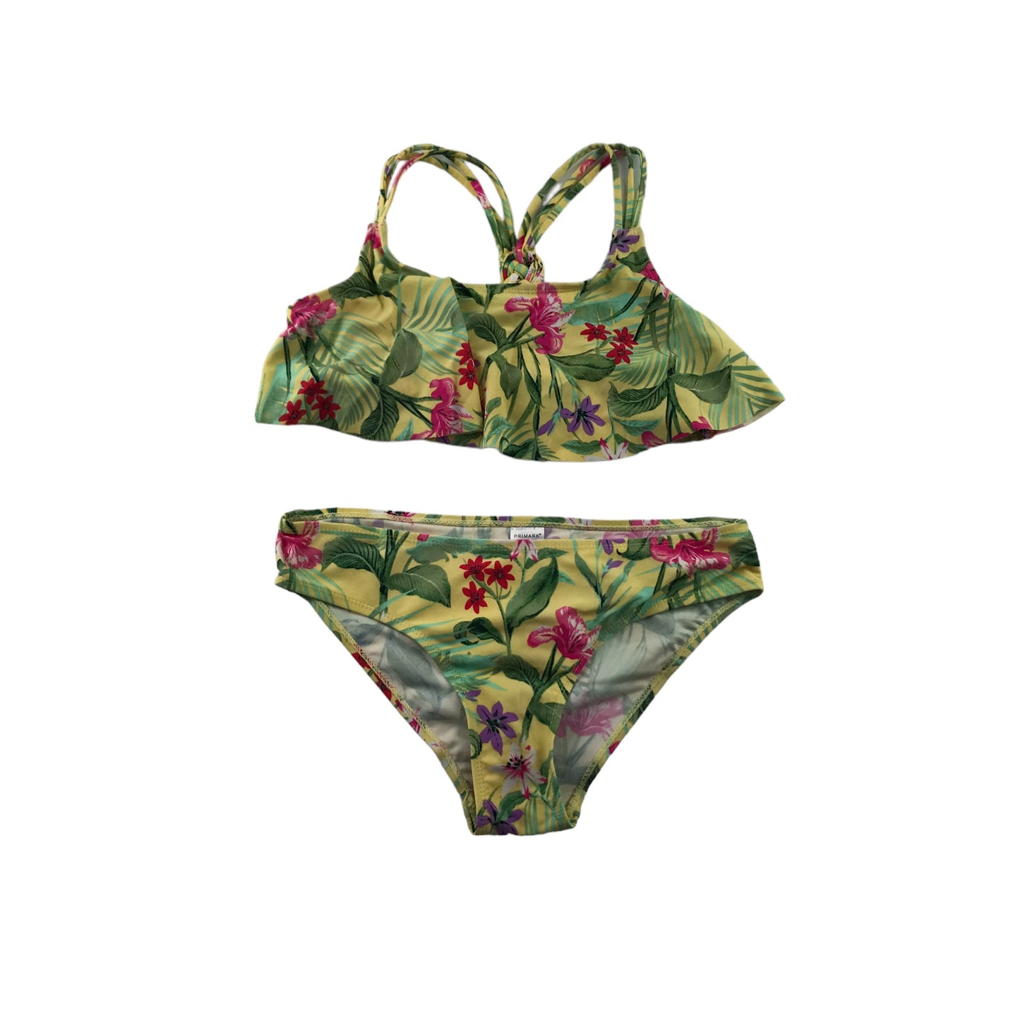 Primark Bikini Age 12 Yellow Floral Print Pattern 2-piece Set