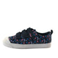 Clarks trainers shoe size 2F junior navy with floral print triple hoop and loop straps