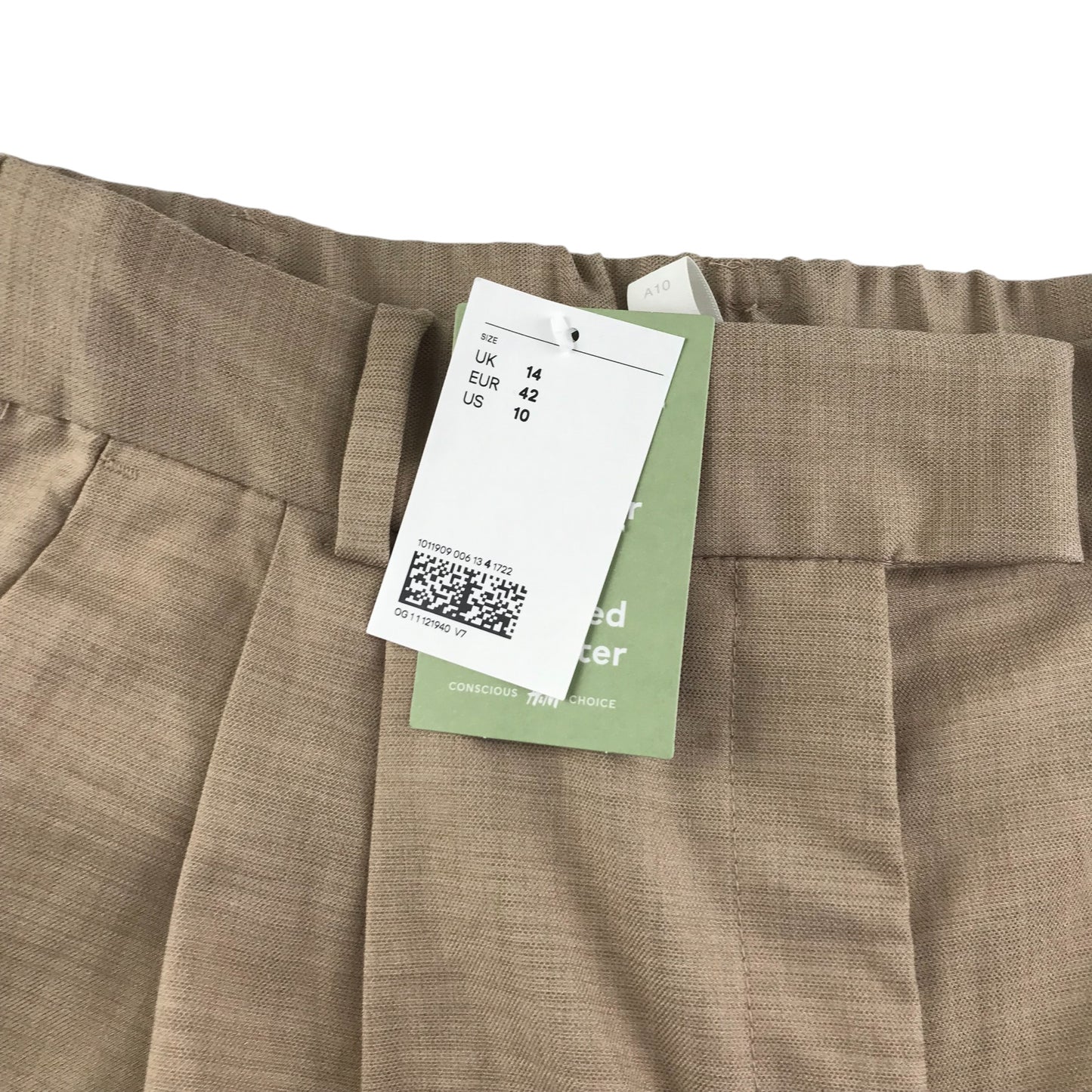 H&M trousers womens size UK 14 beige tailored style carrot leg