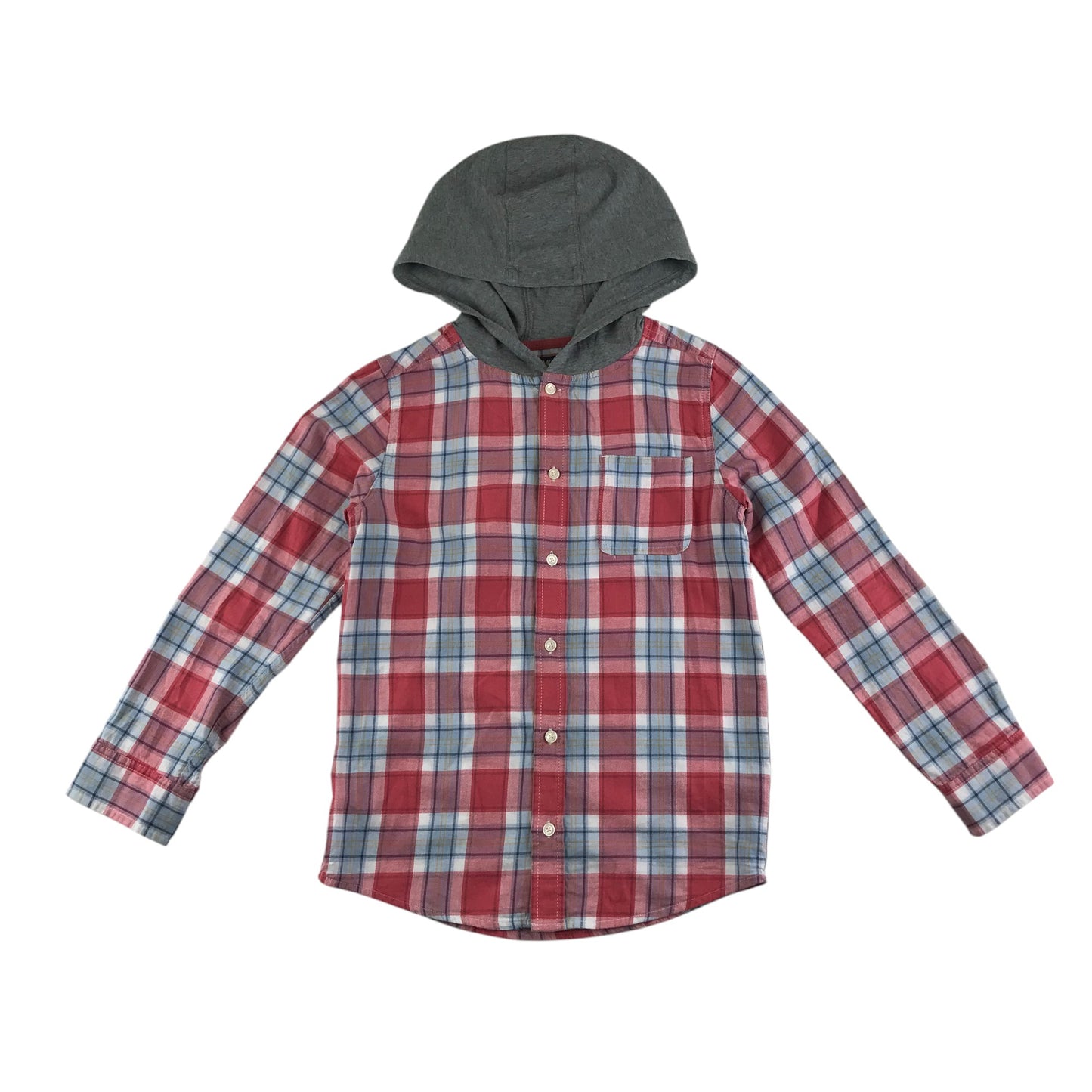 OshKosh shirt 11-12 years red checked hooded button up cotton