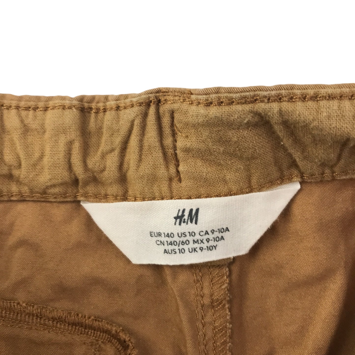 H&M Trousers 9-10 years light brown plain chino style adjustable waist cotton