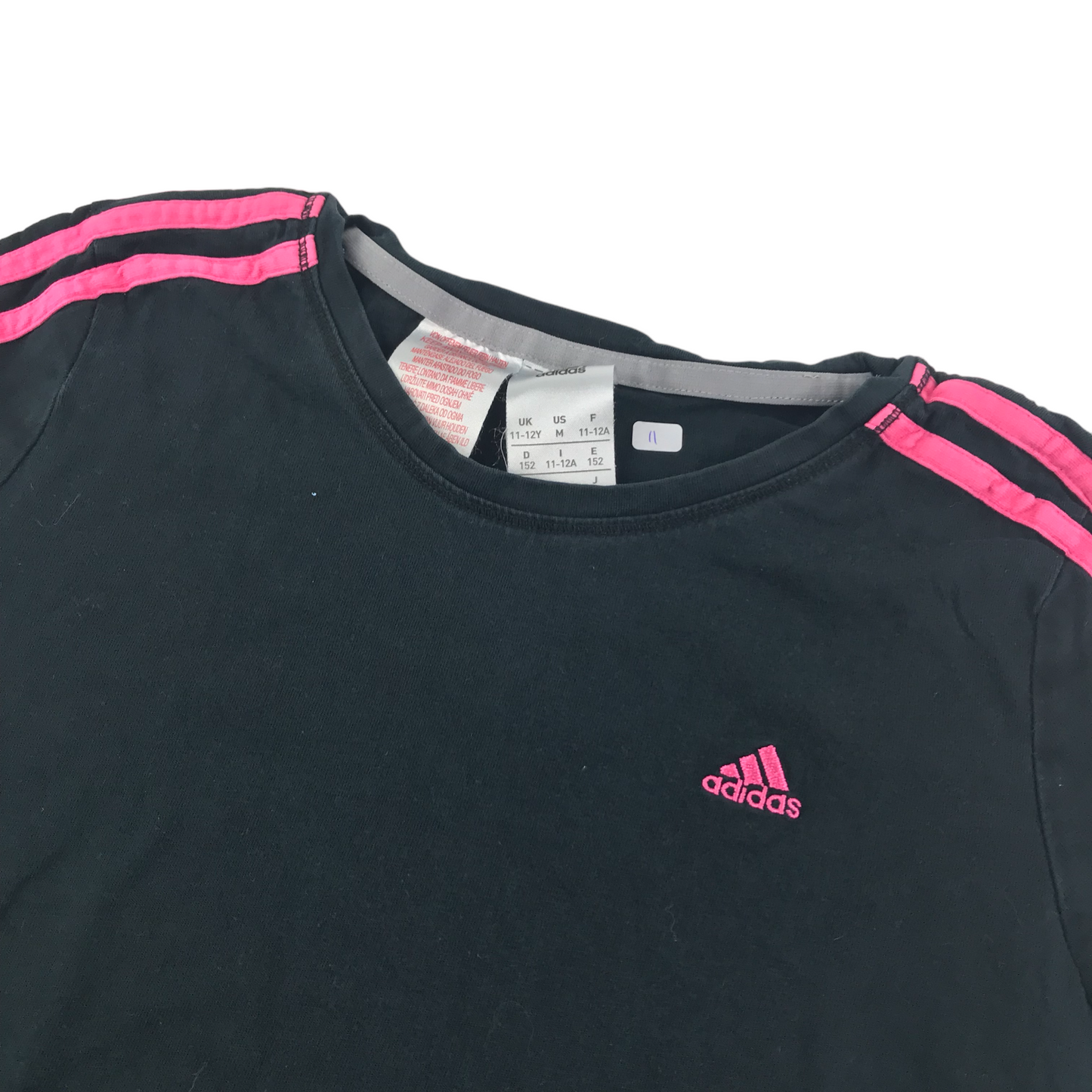 Adidas Cotton T-shirt Age 11 Black Pink Three Stripes