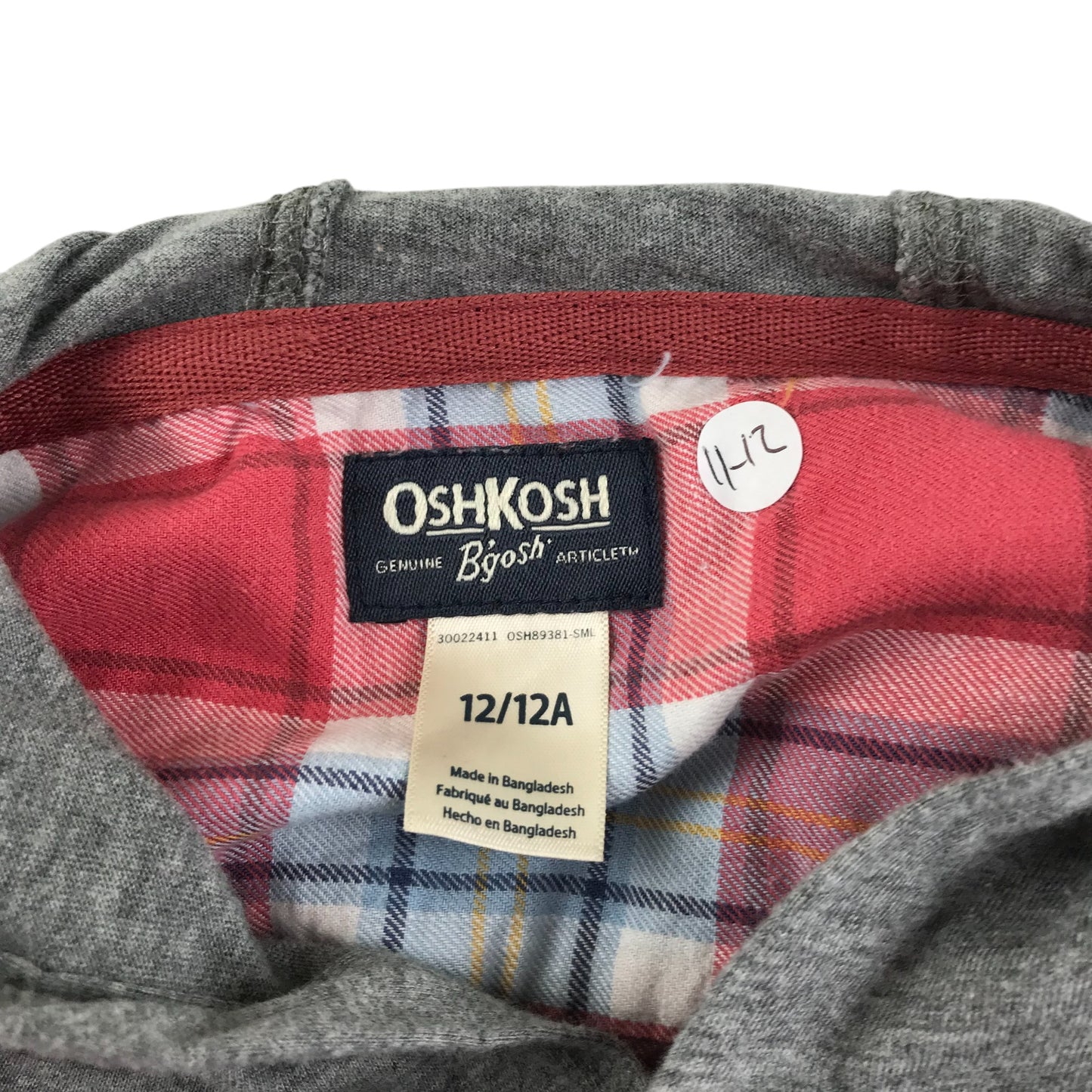 OshKosh shirt 11-12 years red checked hooded button up cotton