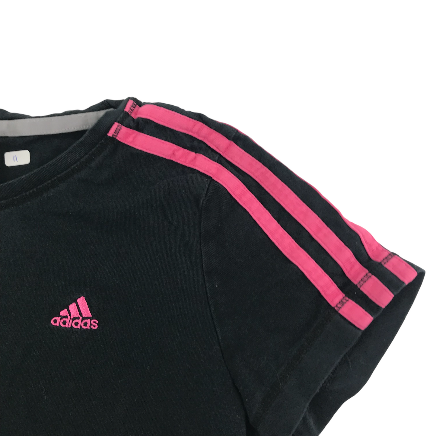 Adidas Cotton T-shirt Age 11 Black Pink Three Stripes