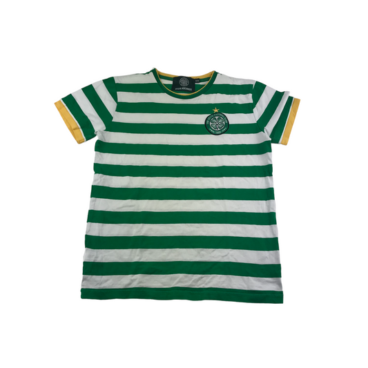 Celtic FC T-shirt Age 12 Green White Stripy Cotton