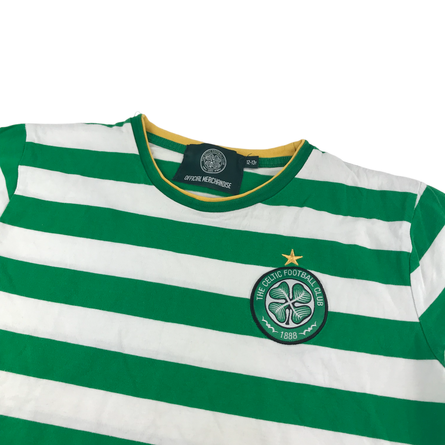 Celtic FC T-shirt Age 12 Green White Stripy Cotton