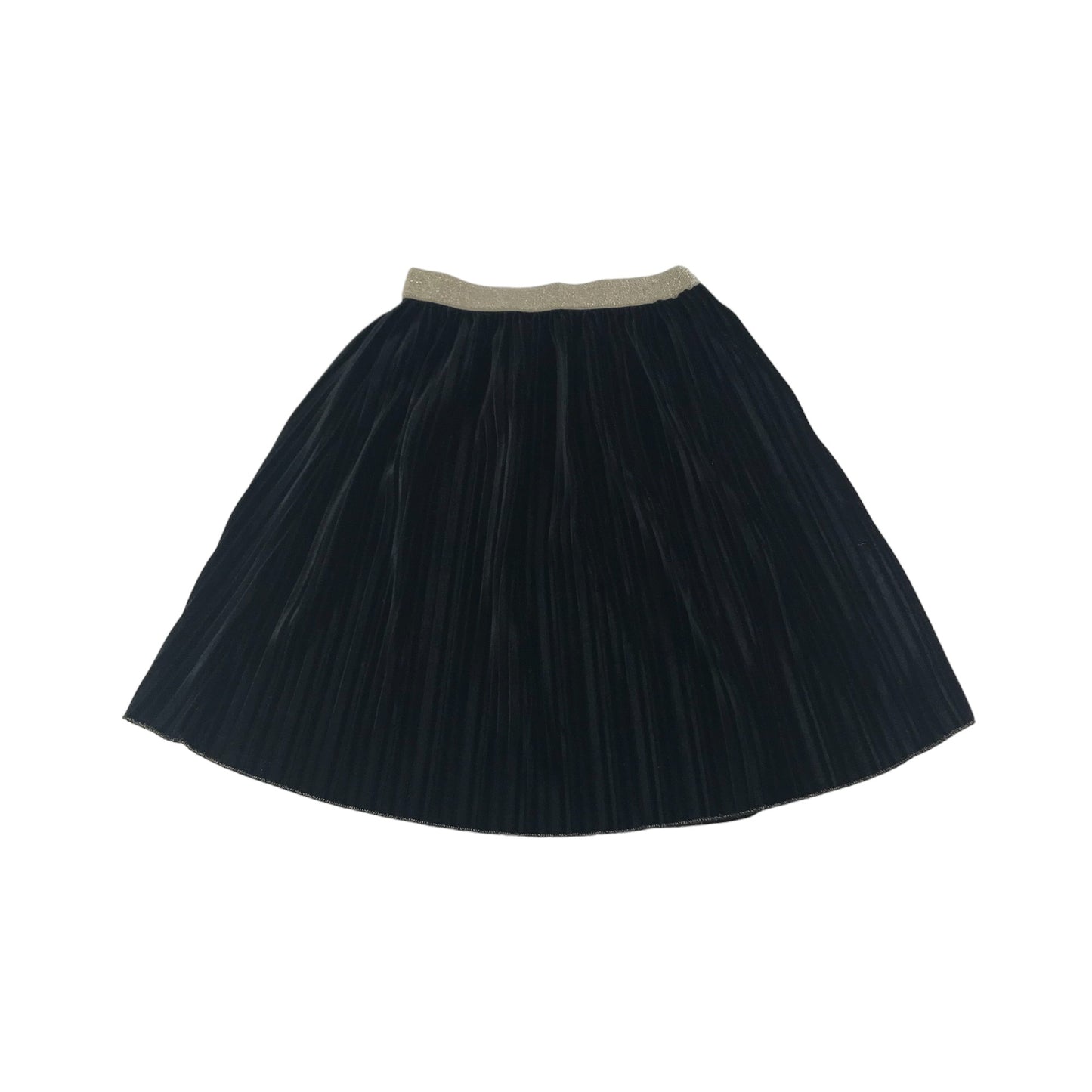 Zara Skirt Age 9-10 Black Velvet Pleated with Golden Waistband