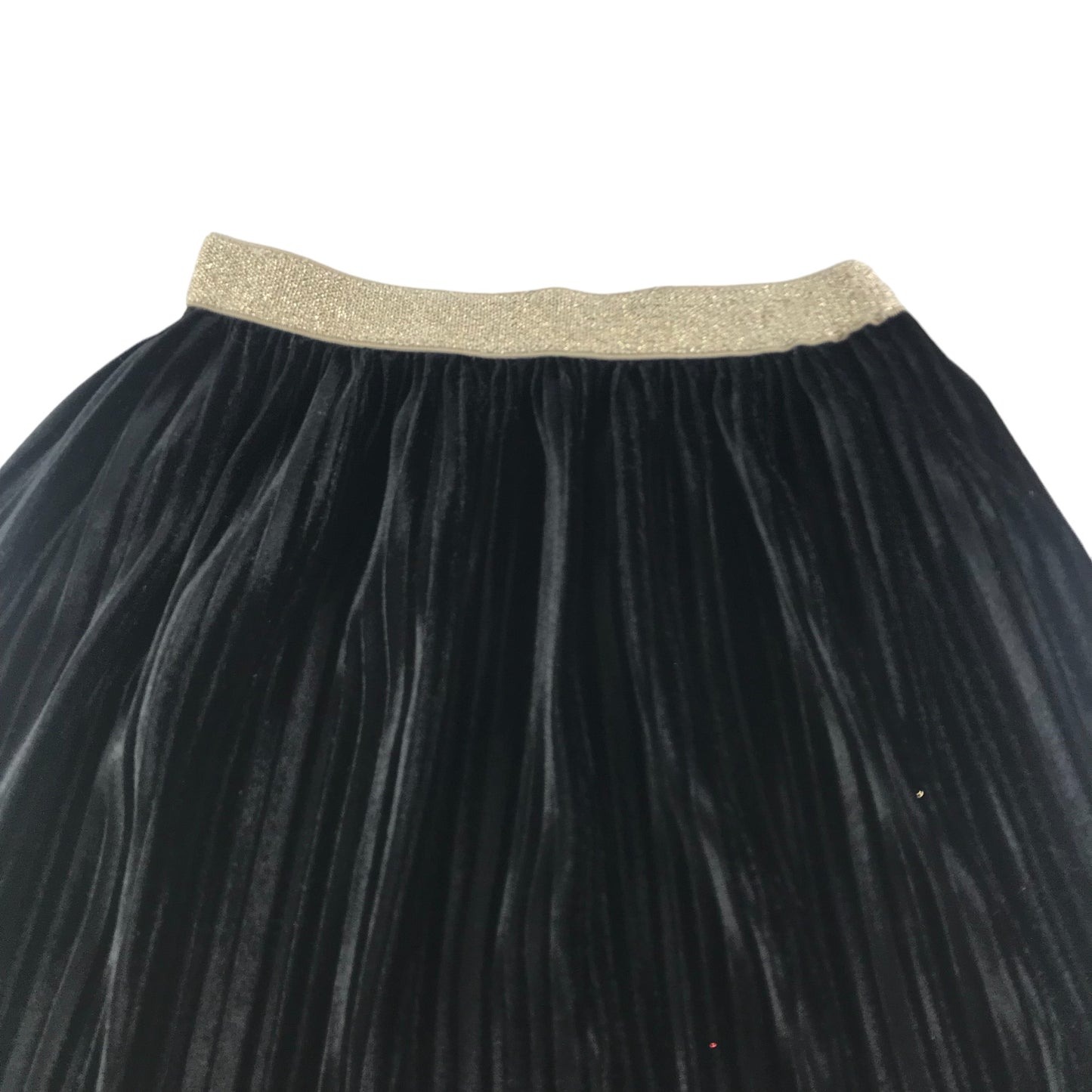 Zara Skirt Age 9-10 Black Velvet Pleated with Golden Waistband