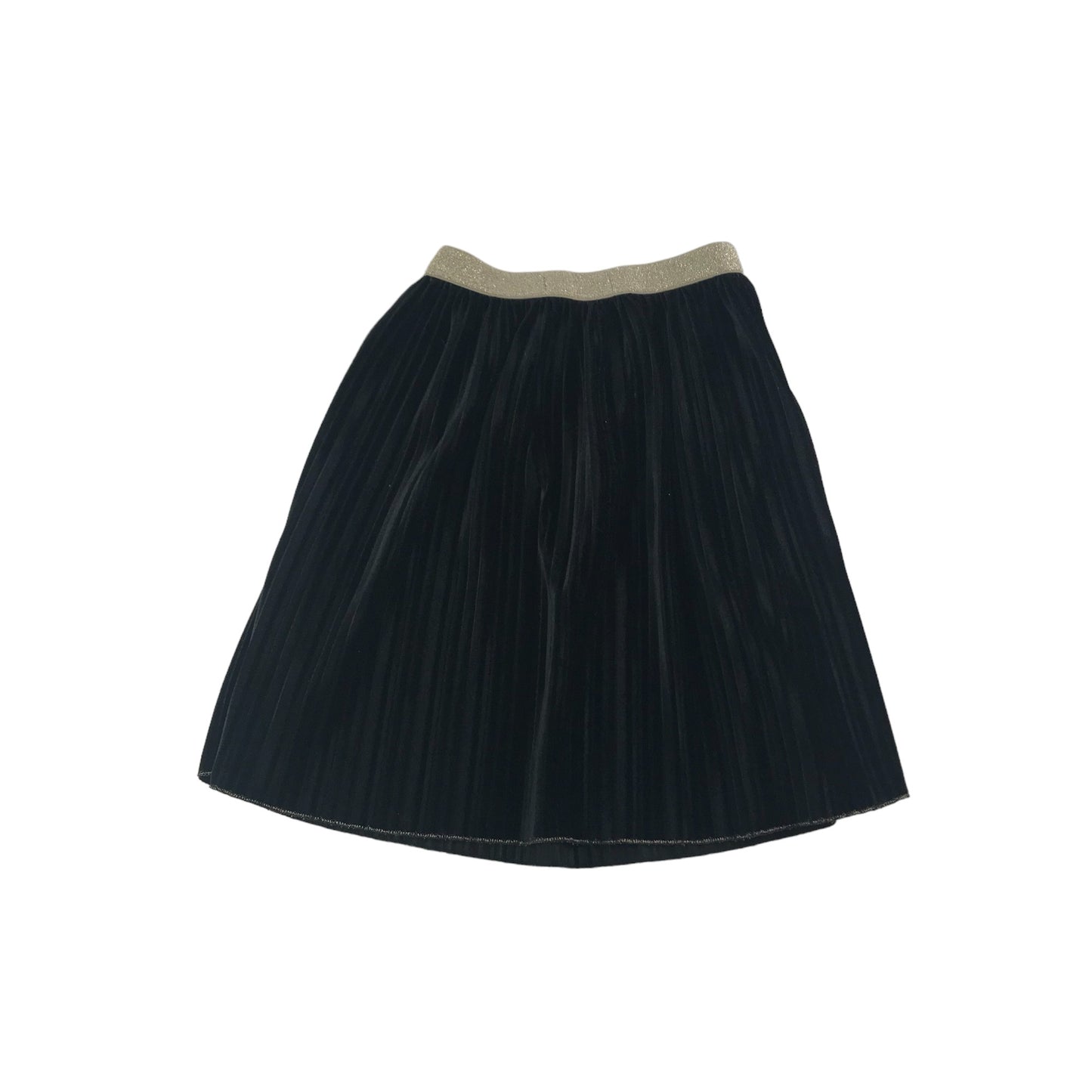 Zara Skirt Age 9-10 Black Velvet Pleated with Golden Waistband