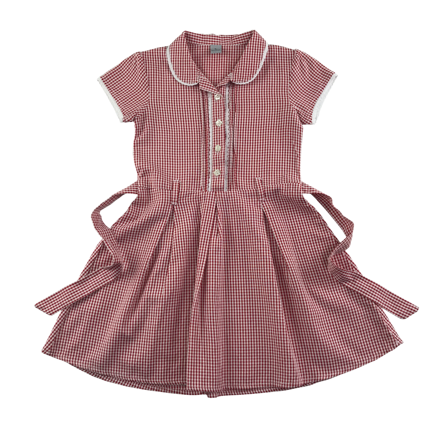 Red gingham with belt school summer dress