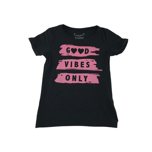 Primark t-shirt black Good Vibes Only pink print text short sleeve cotton