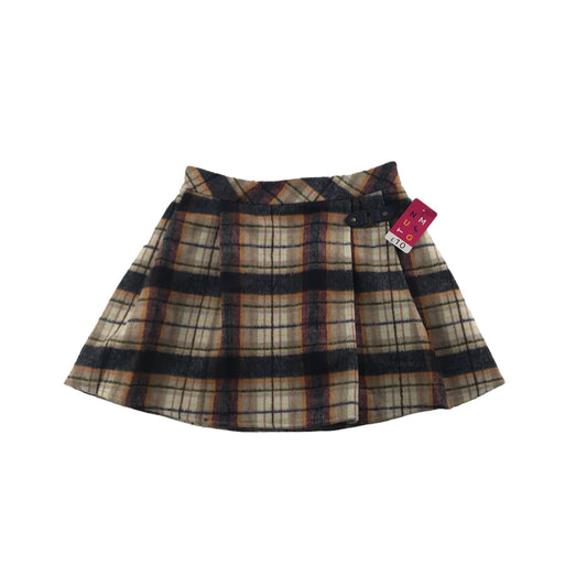 Nutmeg Skirt Age 5-6 Beige and Grey Multicoloured Pleated Check Pattern