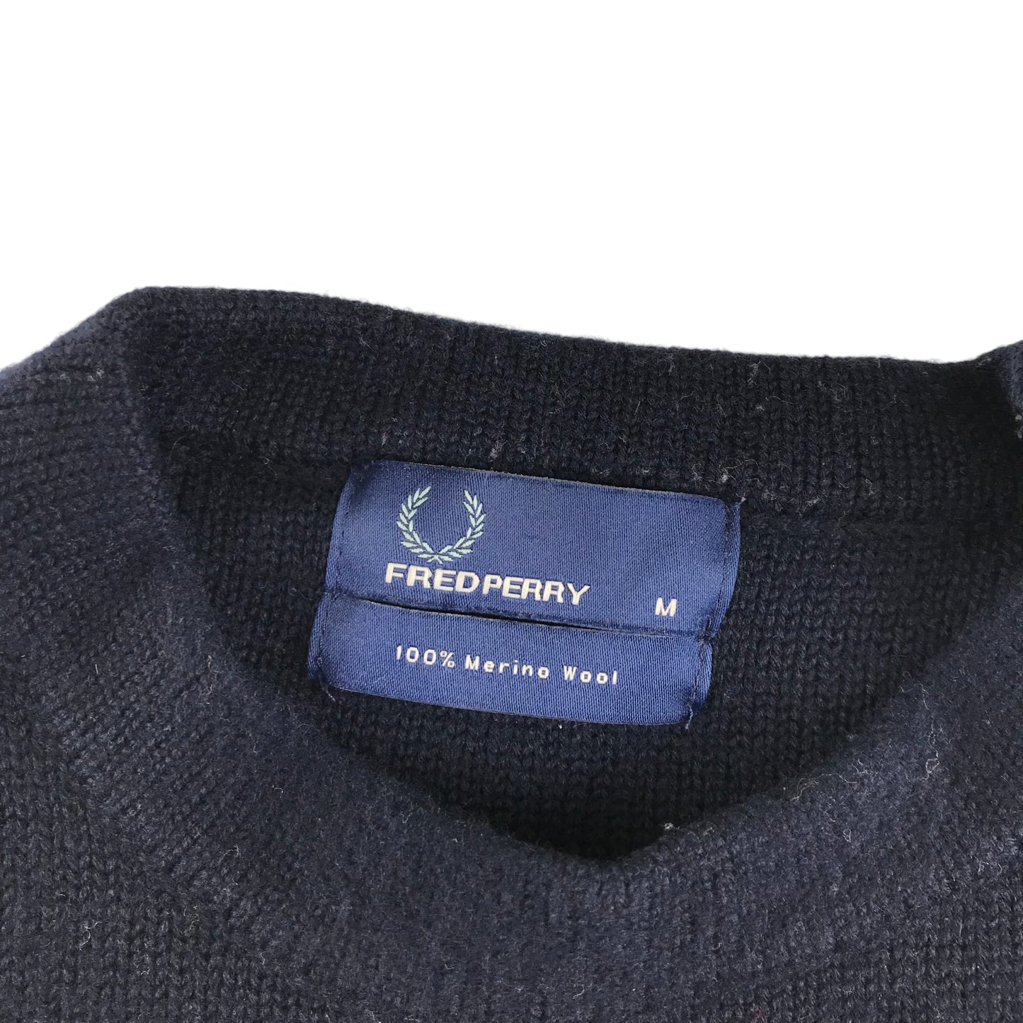 Fred Perry jumper adult size M navy blue merino wool