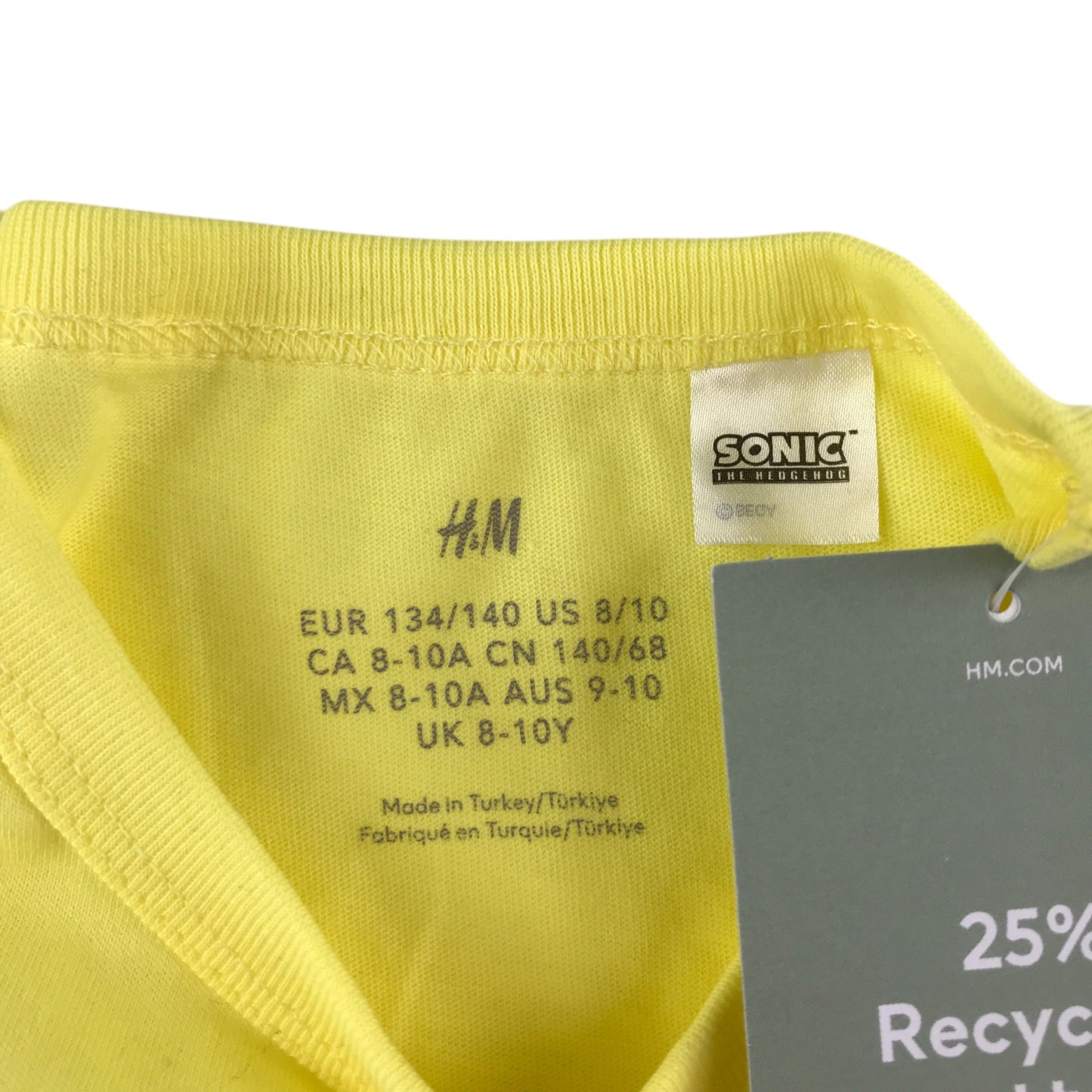 H&M t-shirt 9-10 years yellow sonic graphic print cotton