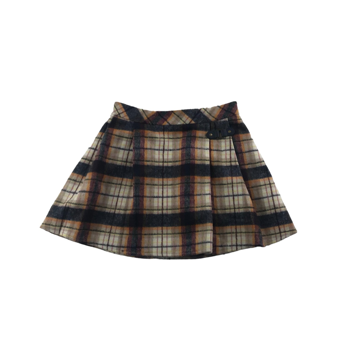 Nutmeg Skirt Age 5-6 Beige and Grey Multicoloured Pleated Check Pattern