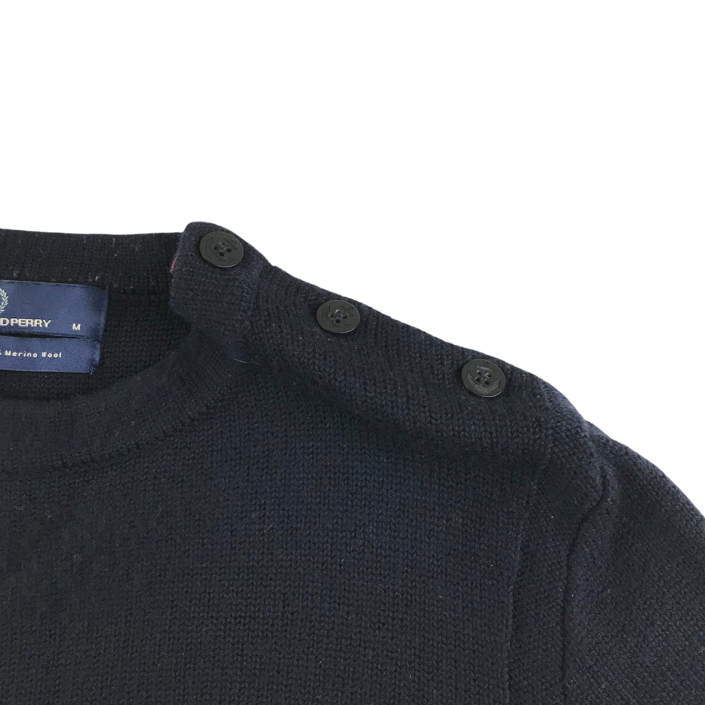 Fred Perry jumper adult size M navy blue merino wool