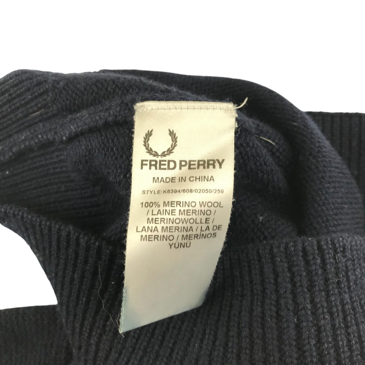 Fred Perry jumper adult size M navy blue merino wool