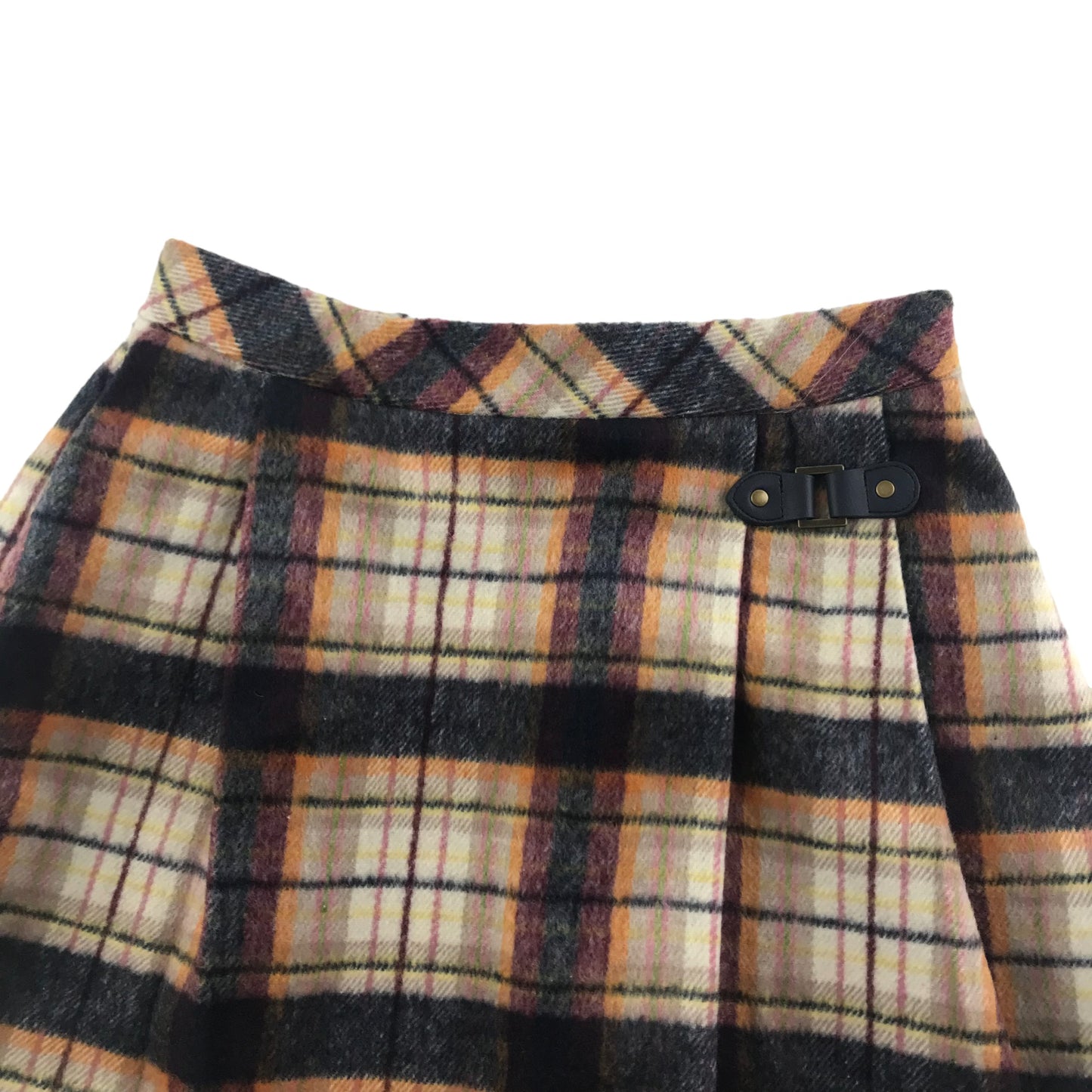 Nutmeg Skirt Age 5-6 Beige and Grey Multicoloured Pleated Check Pattern