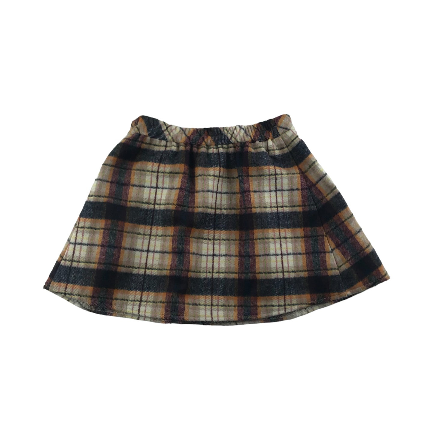 Nutmeg Skirt Age 5-6 Beige and Grey Multicoloured Pleated Check Pattern