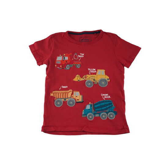 Debenhams t-shirt 4-5 years red construction vehicle embroidery cotton