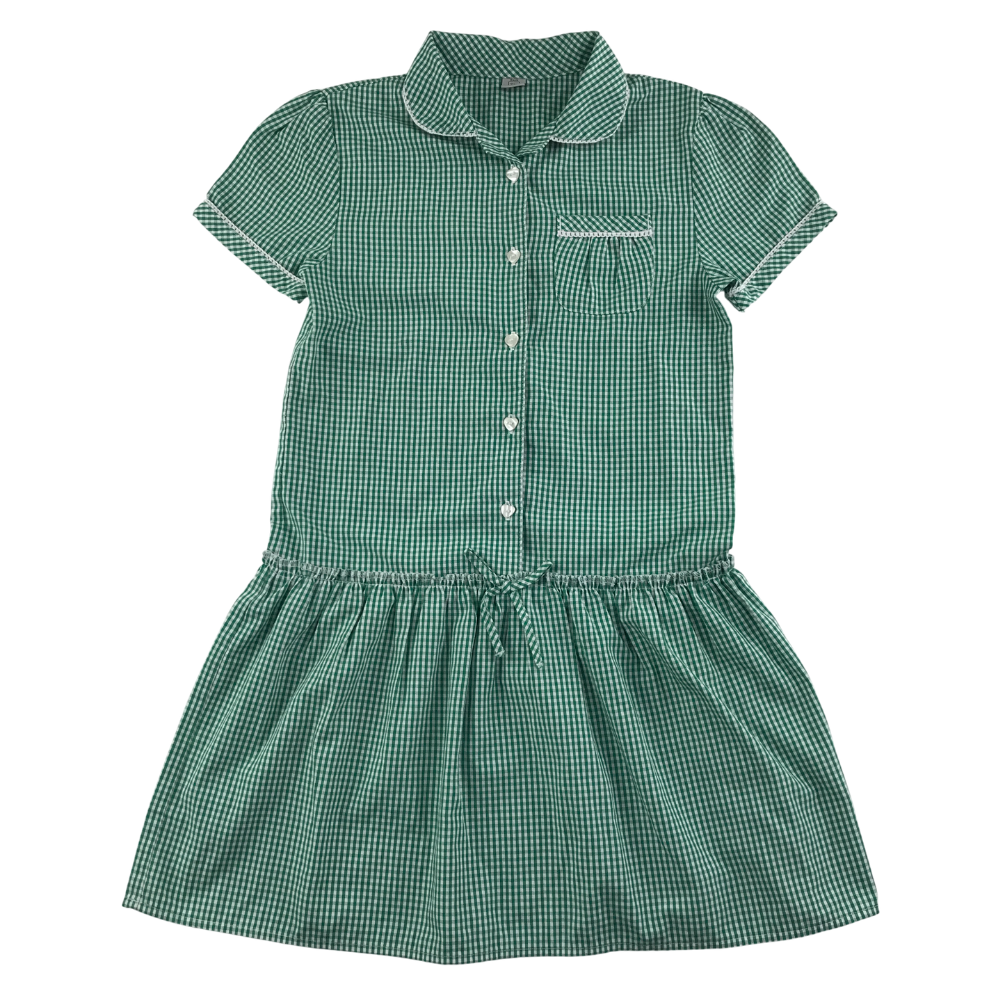 Green gingham drop waist school summer dress