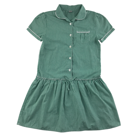Green gingham drop waist school summer dress