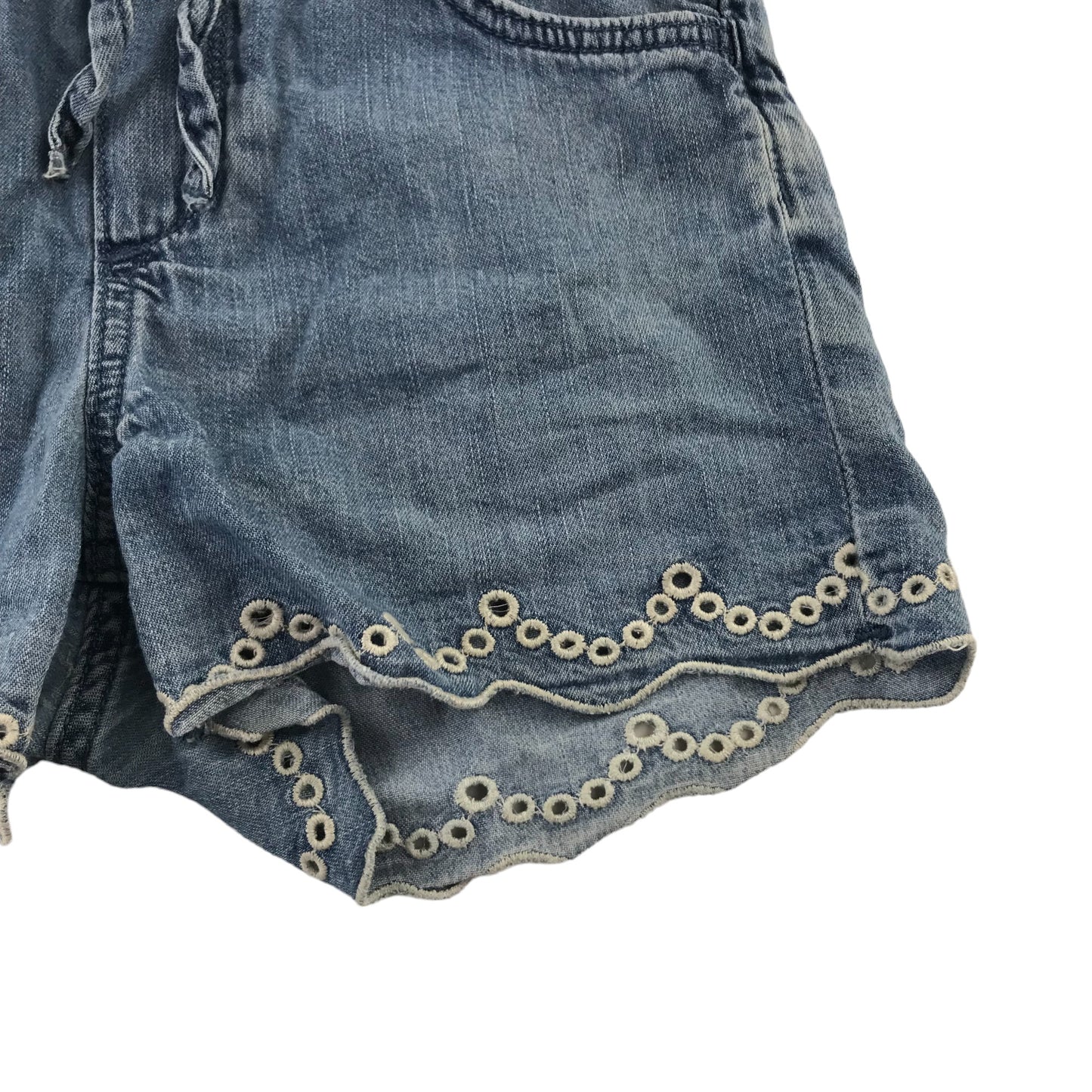 Primark shorts 6-7 years blue denim embroidered patterned hem cotton