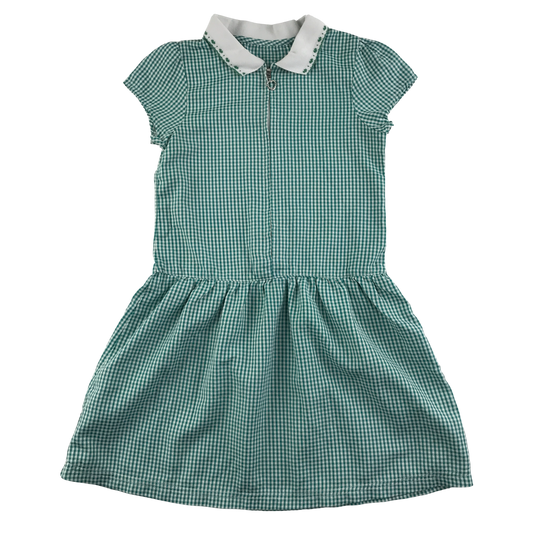 Green gingham with zipper school summer dress