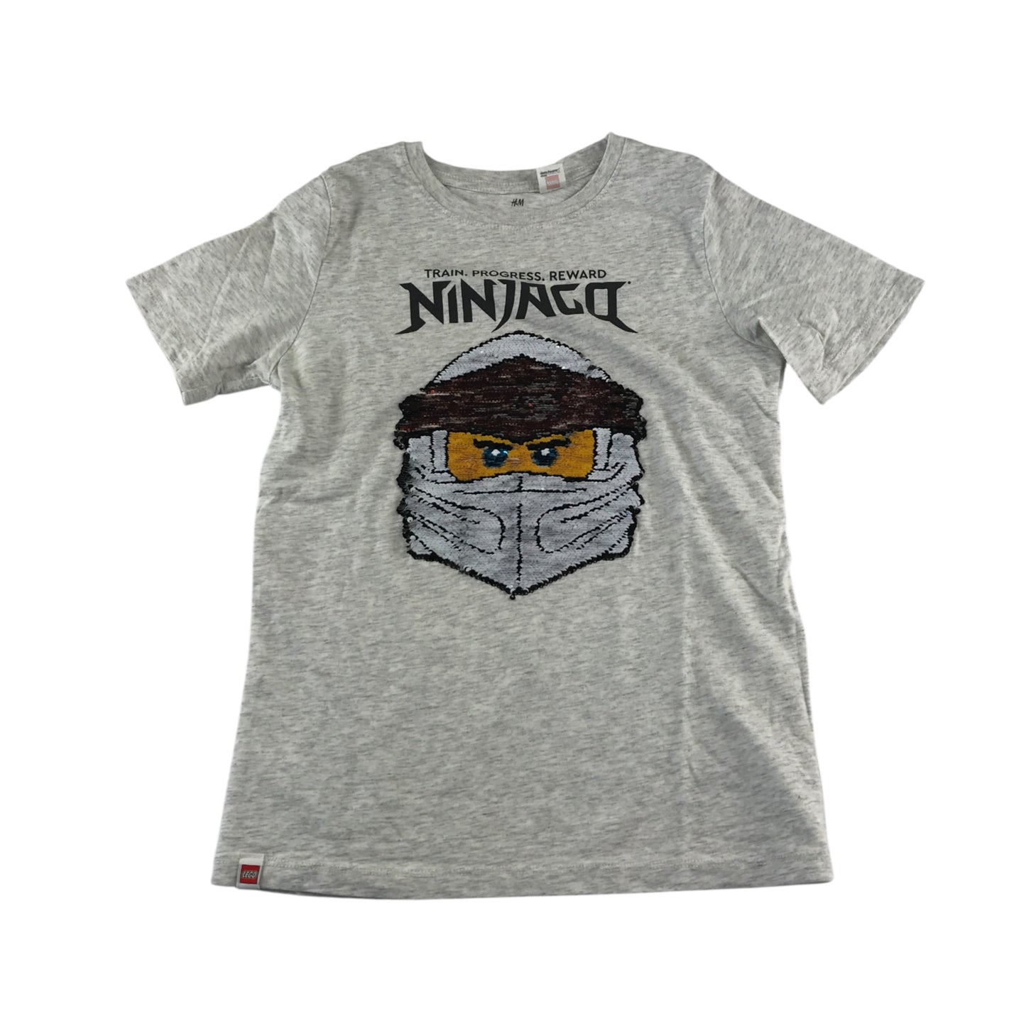 H&M t-shirt 9-10 years grey short sleeve Lego Ninjago reversible sequin design