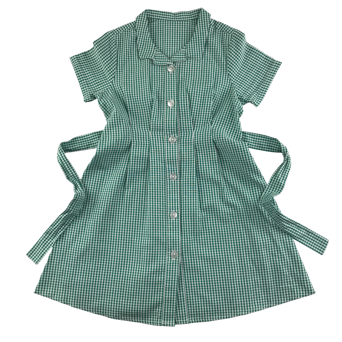 Green gingham with belt school summer dress